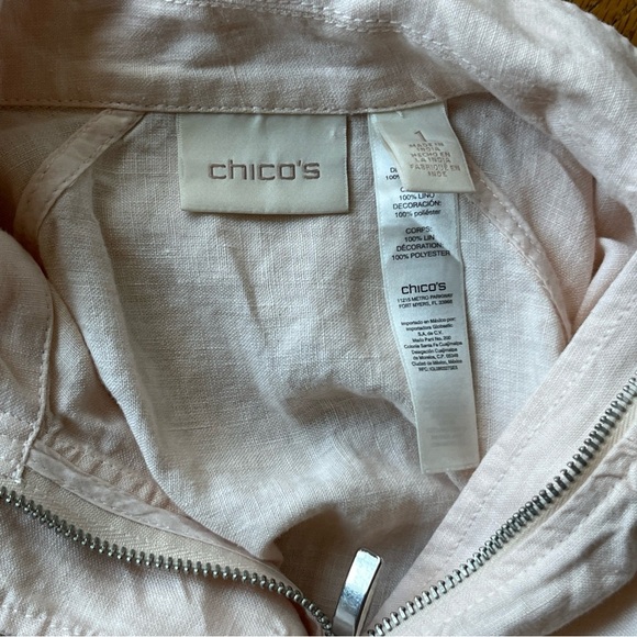 Chico's Jacket Women's 1 US Medium Pink Linen Cutwork Topper 3/4 Sleeves - Picture 9 of 13